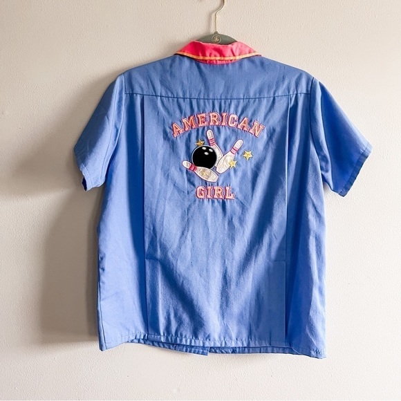 American Girl Other - American Girl Vintage Kids Blue & Pink Bowling Shirt Large Bowling Pin Buttons